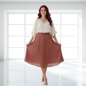 Andi + James Long Tule Pleated Peasant Skirt - Elastic Waist - Size Large